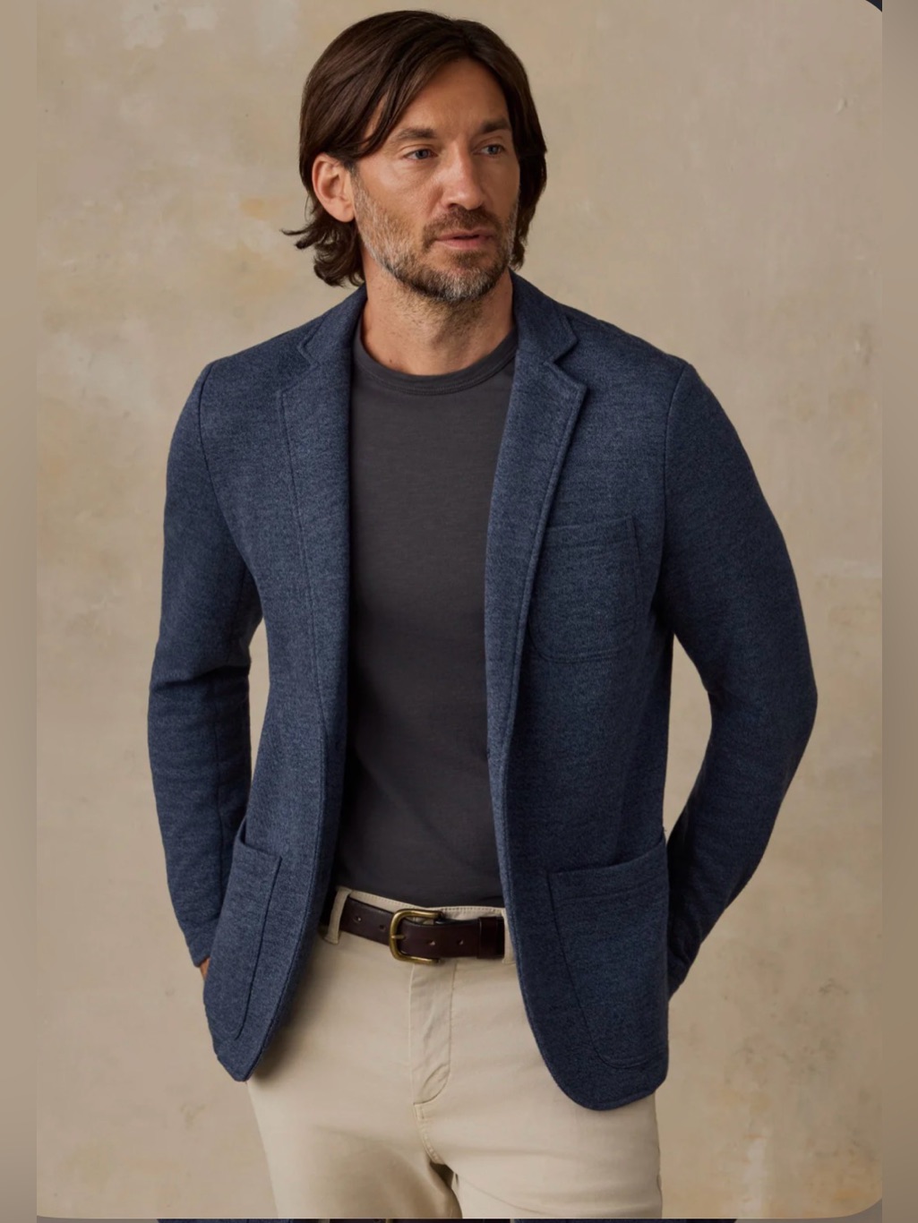 Nwt Faherty Inlet Knit Blazer - Deep Navy Melange